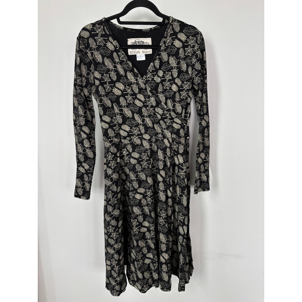 Effies Heart Black Raspberry Botanical Midi Dress XL Long Sleeve